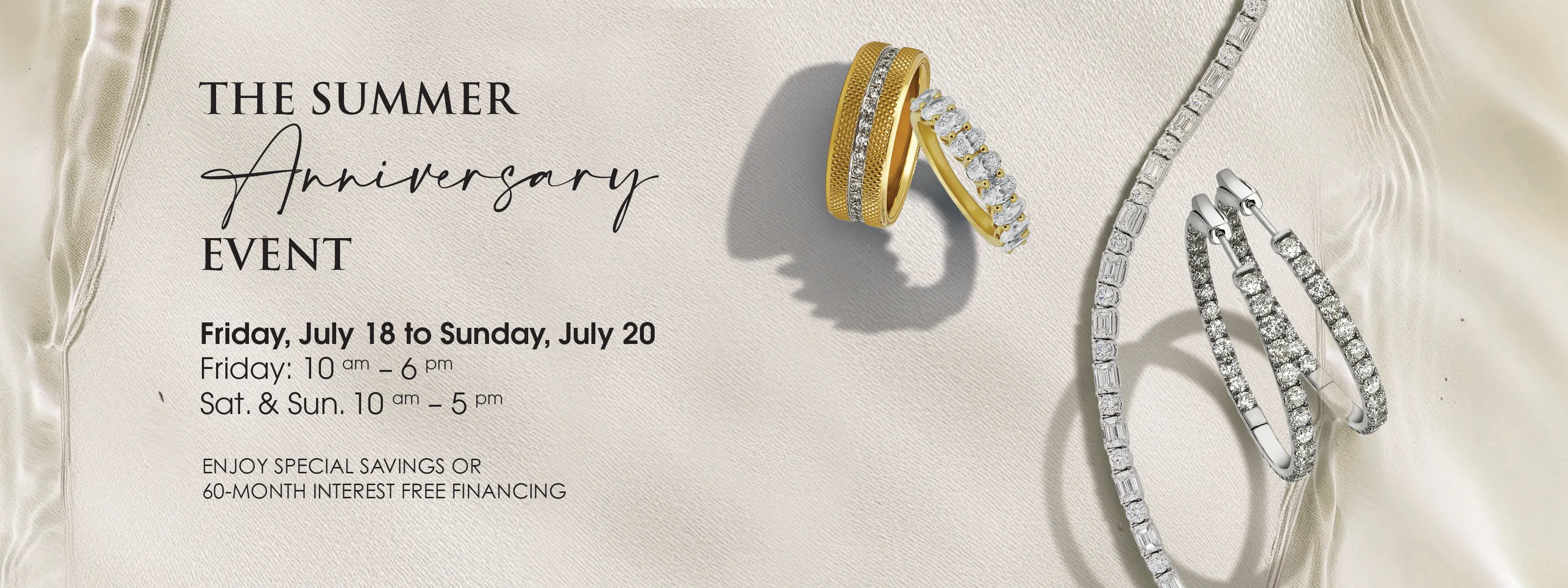 Summer Anniversary Event at Quest Fine Jewelers, featuring special savings. Click to schedule an appointment.