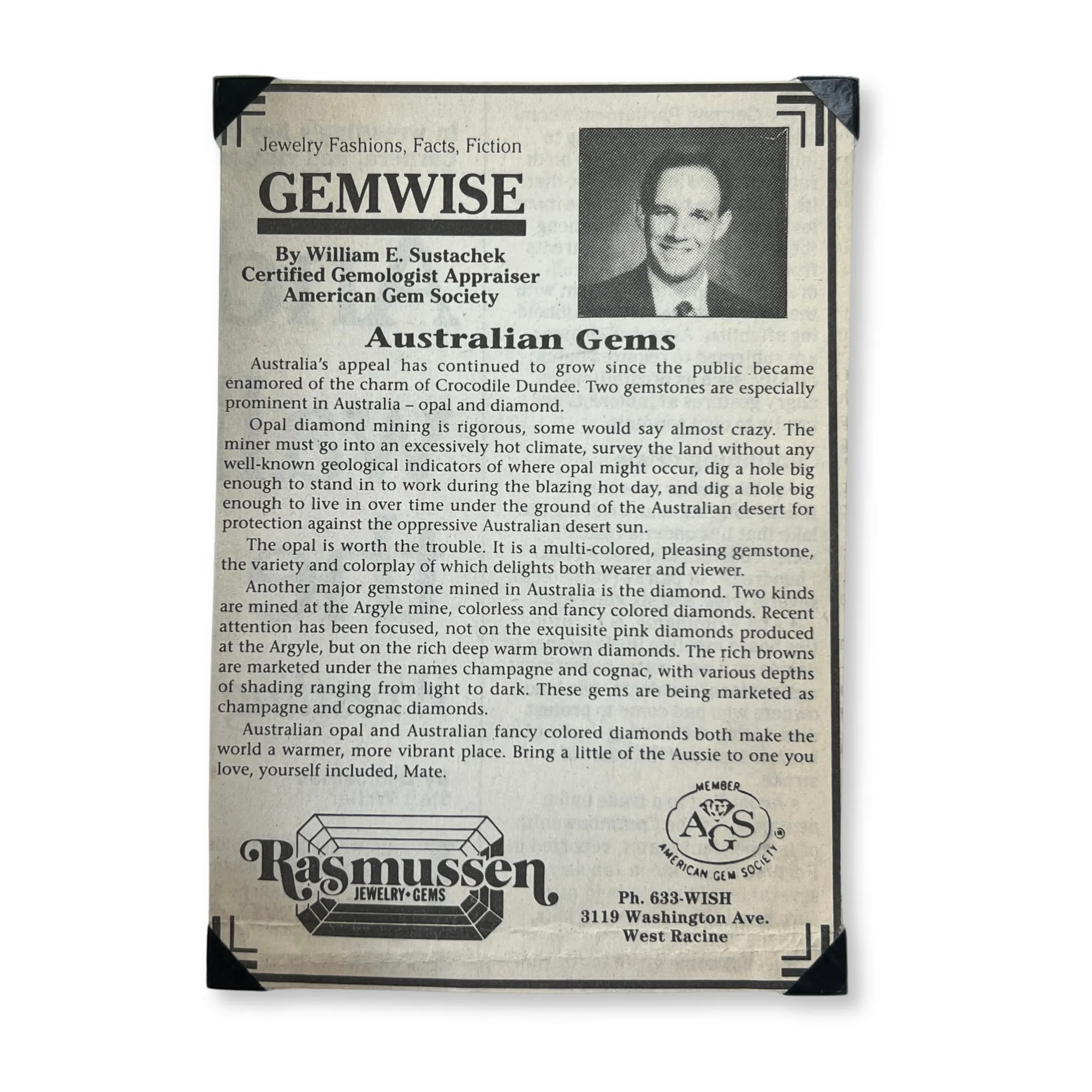 Australian Gems April 4th, 1992 Rasmussen Diamonds Mount Pleasant, WI