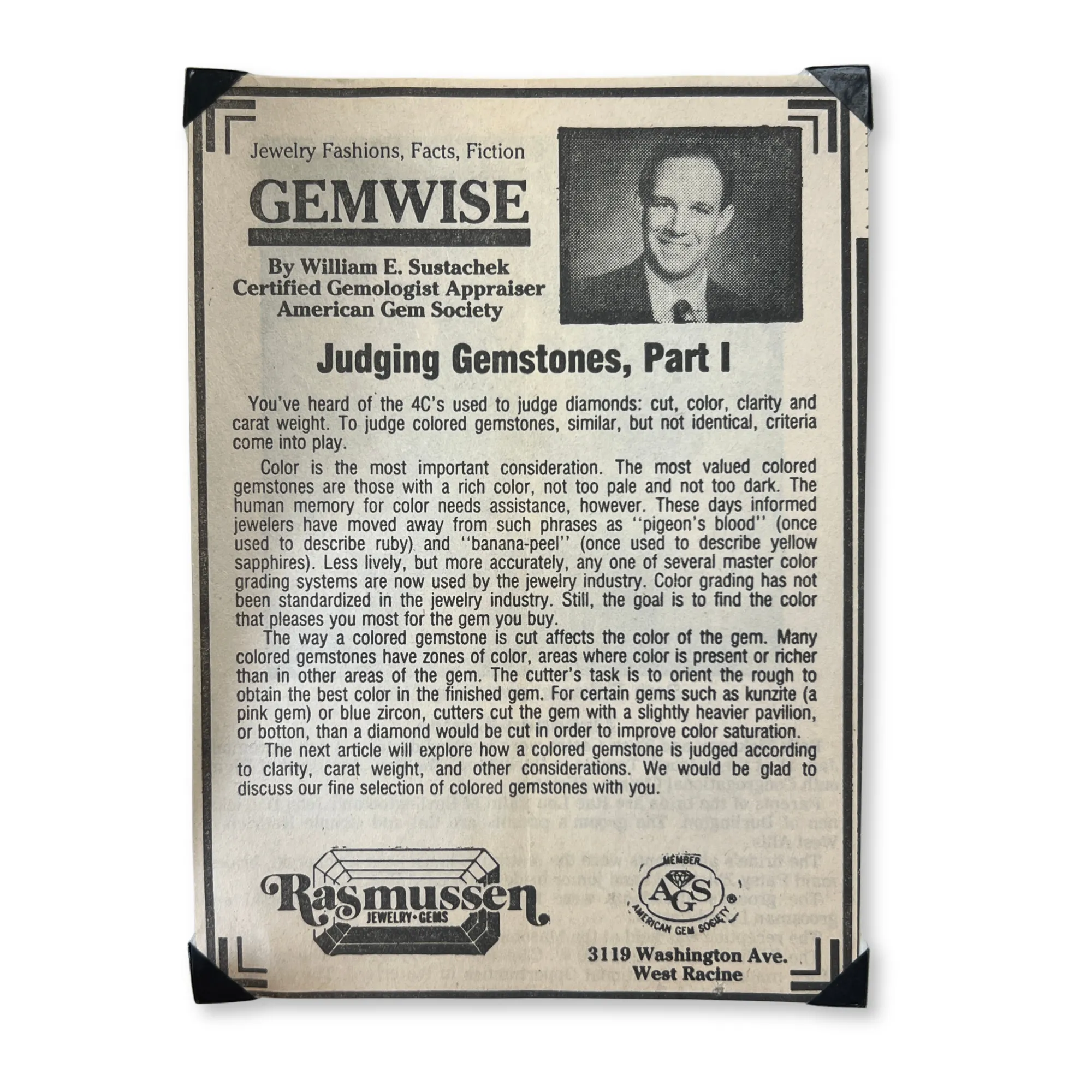 Judging Gemstones, Part 1 March 11th, 1989 Rasmussen Diamonds Mount Pleasant, WI