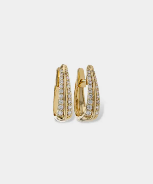 Gold hoop earrings with sparkling diamonds, perfect for adding elegance to any outfit. Visit Reiniger Jewelers for more!