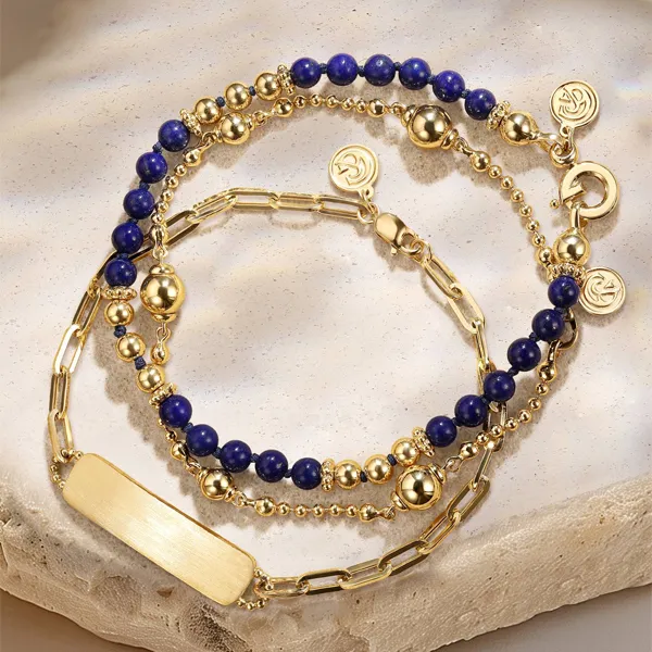 Elegant gold and lapis lazuli bracelets.