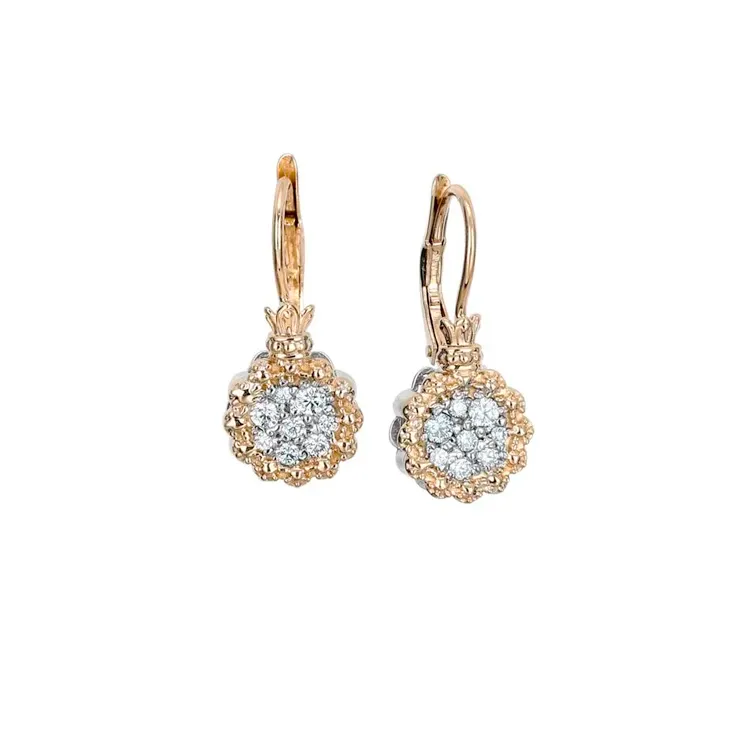 Rose gold earrings with sparkling diamond clusters, perfect for any occasion.