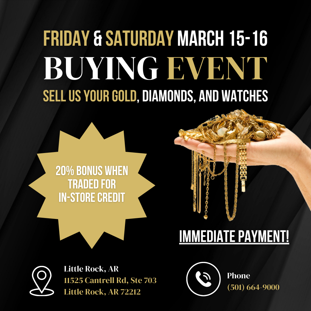 Robert Irwin Jewelers Buying Event: March 15th - March-16th. Get immediate payment for your gold, diamonds, and Swiss watches.