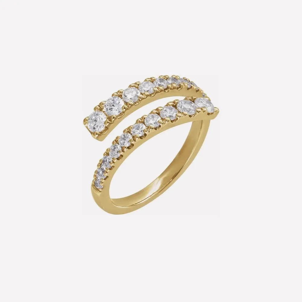 Gold ring with two rows of sparkling diamonds. Click to explore more rings.