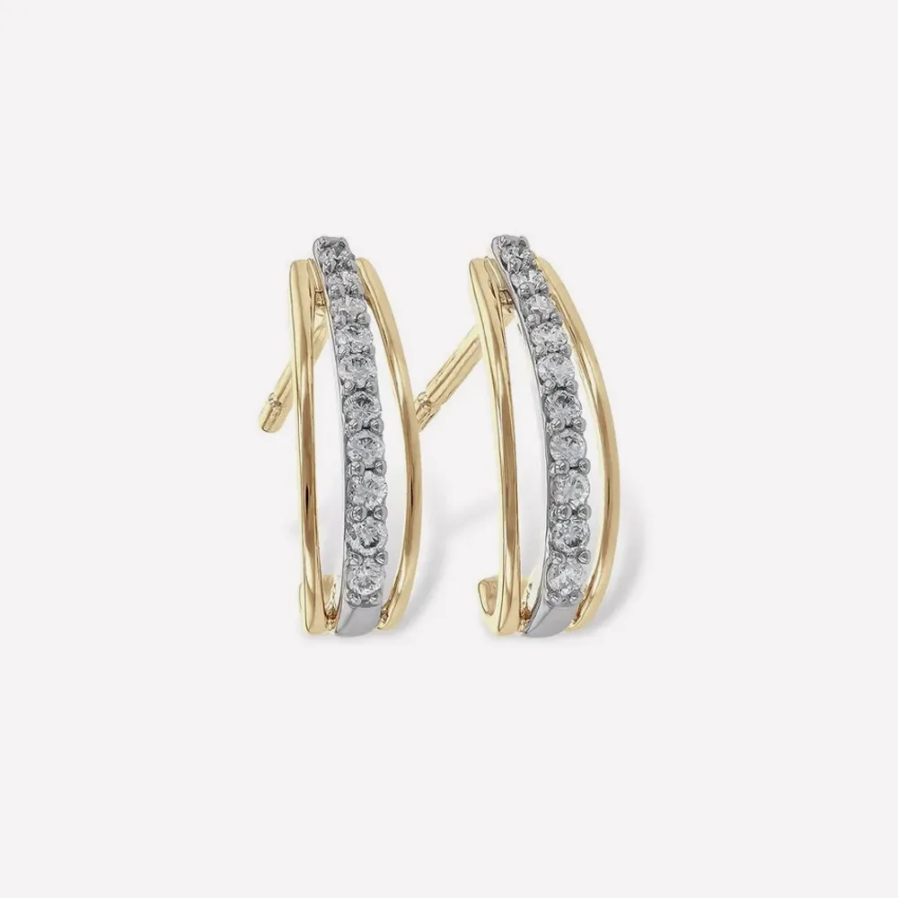 Gold and diamond hoop earrings with double row design. Click to view earrings.