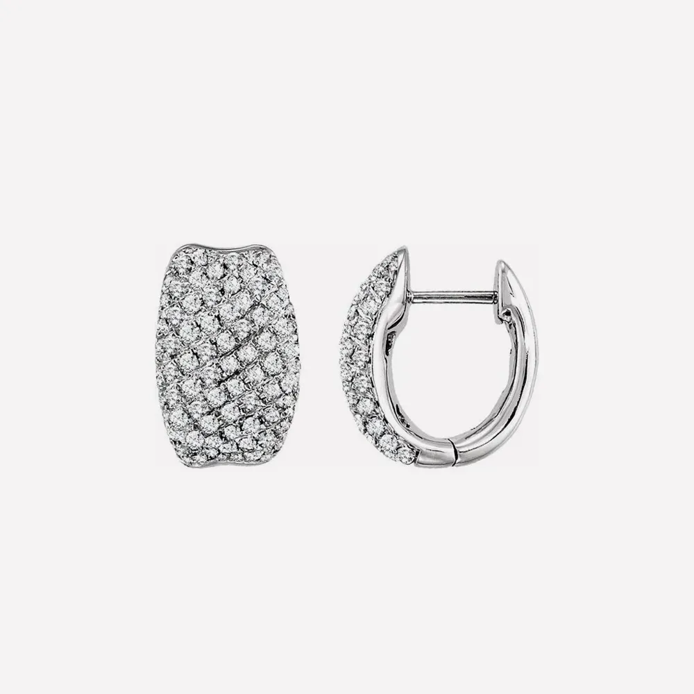 Diamond-encrusted hoop earrings on display.