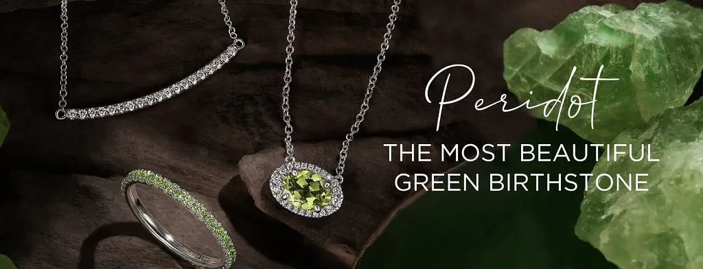 Peridot jewelry collection featuring rings and pendants. Click to see Peridot jewelry