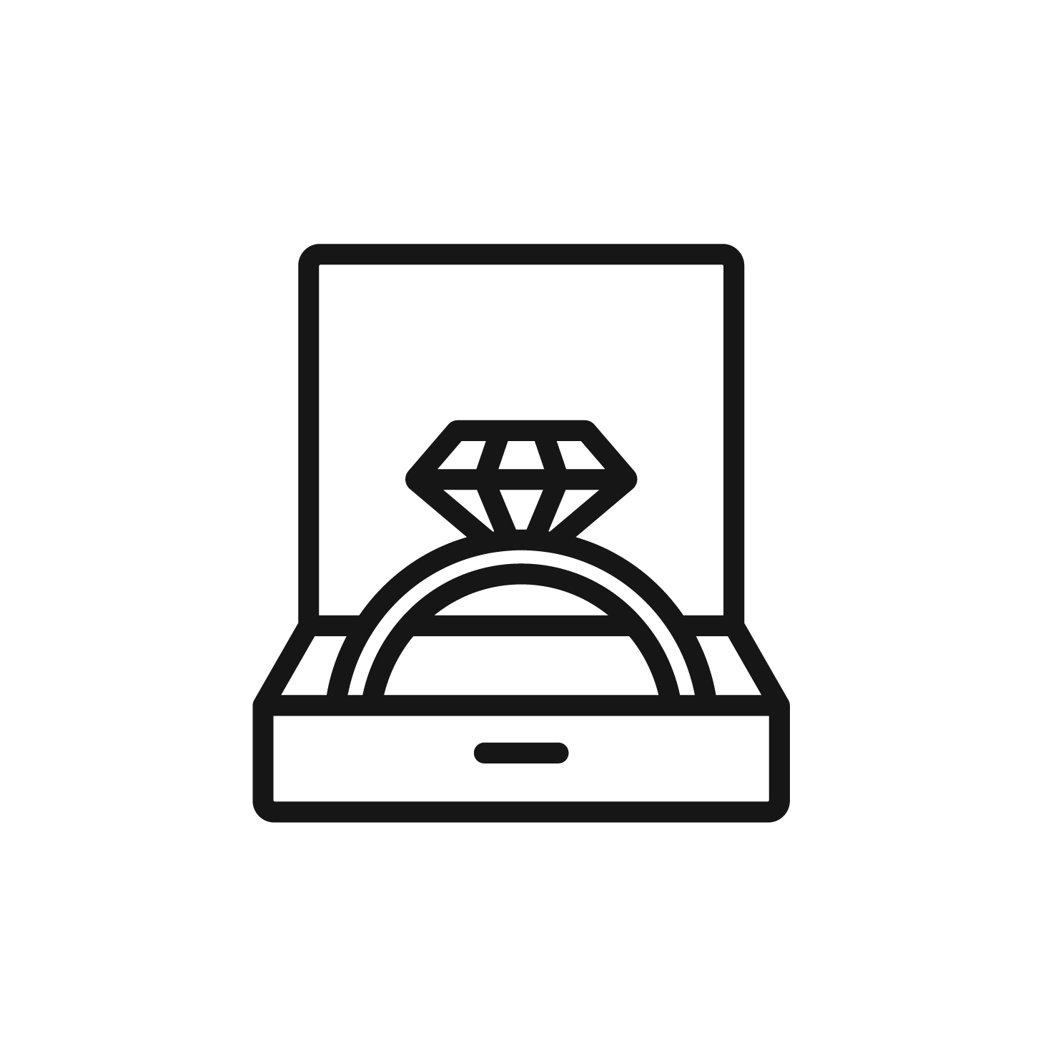 Icon of a ring box with a diamond ring, representing craftsmanship at Sather Jewelry.