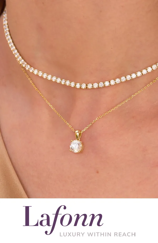 Elegant gold and diamond necklaces from Lafonn, showcasing luxury jewelry.