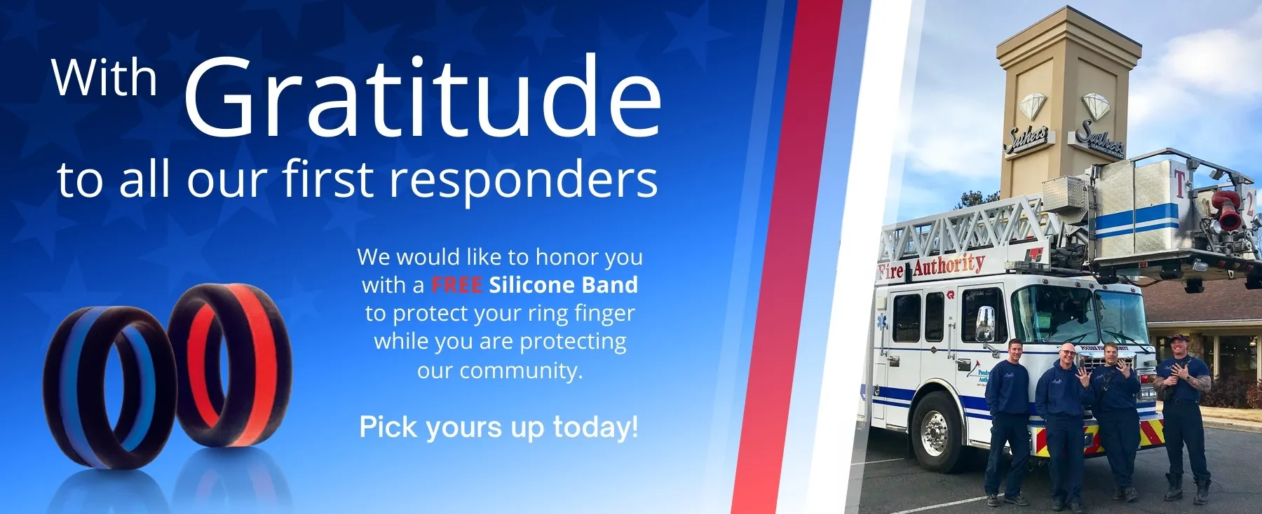 Our Designers Free ring for Firemen first responders Sathers Leading Jewelers Fort Collins, CO