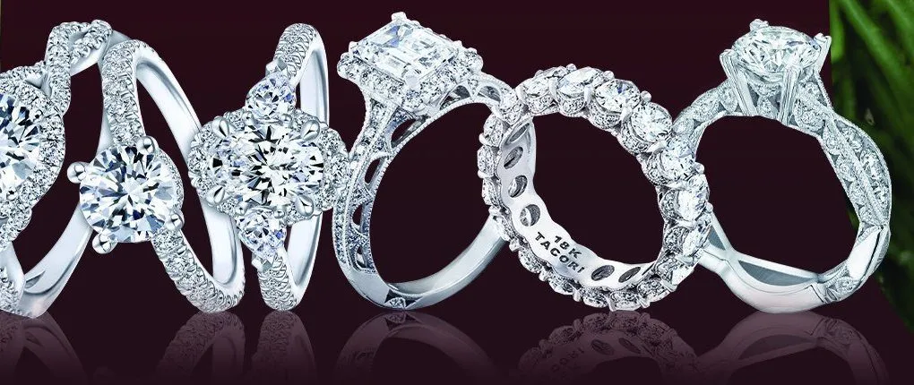 Six diamond engagement rings and bands from the featured designers
