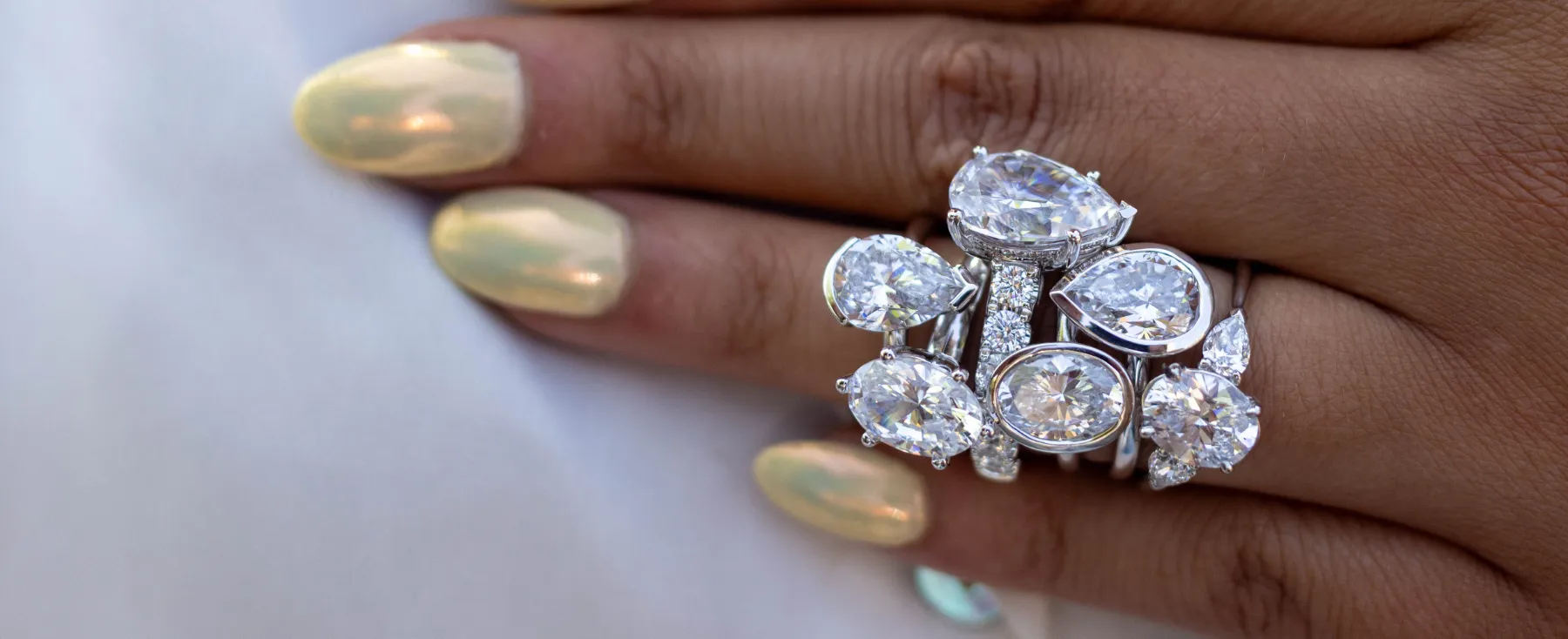 Elegant A. Jaffe engagement ring set displayed in a jewelry box.