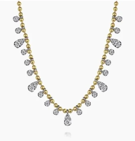  Lady's Two-Tone 14 Karat Bujukan Droplet Necklace Length 16 With 0.50Tw Round Diamonds Segners Jewelers Fredericksburg, TX