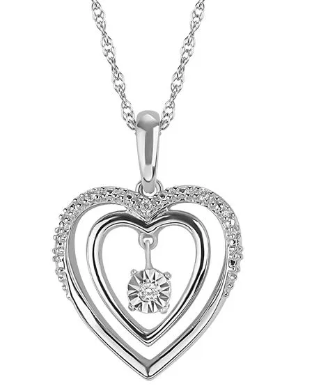  White Sterling Heart Pendant/Charm 0.03tw Round Diamonds Segners Jewelers Fredericksburg, TX