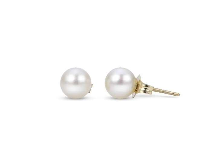  Lady's Yellow 14 Karat Stud Earrings With 7.00Mm Fresh Water Pearls Segners Jewelers Fredericksburg, TX