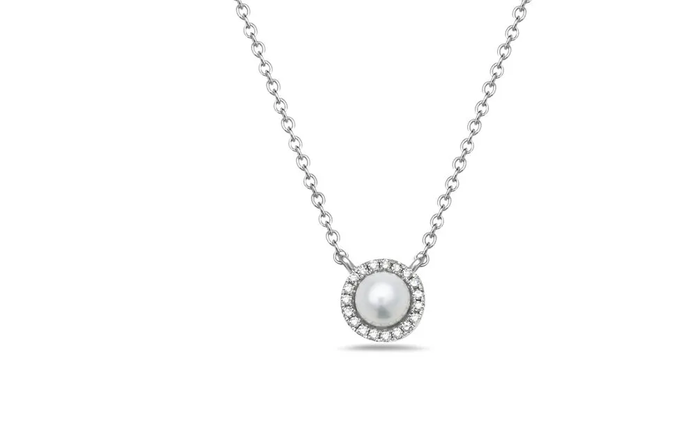  Lady's Yellow 14 Karat Halo Pearl Necklace Length 18 With 0.05Tw Round Diamonds Segners Jewelers Fredericksburg, TX