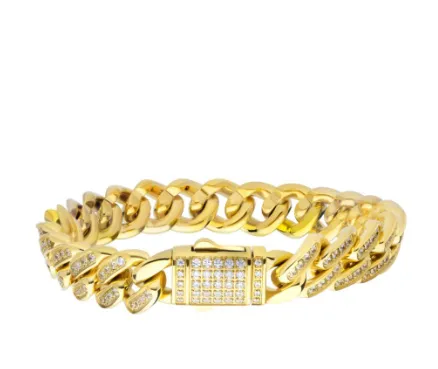 Men's Bracelet Yellow Sterling Silver Curb Bracelet With Round Cubic Zirconiums Segners Jewelers Fredericksburg, TX
