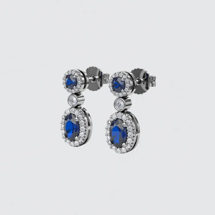 earring with blue stone and diamonds