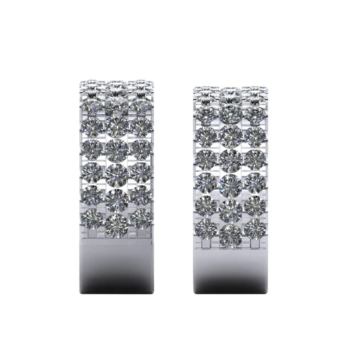 Two silver rings with multiple rows of sparkling diamonds.