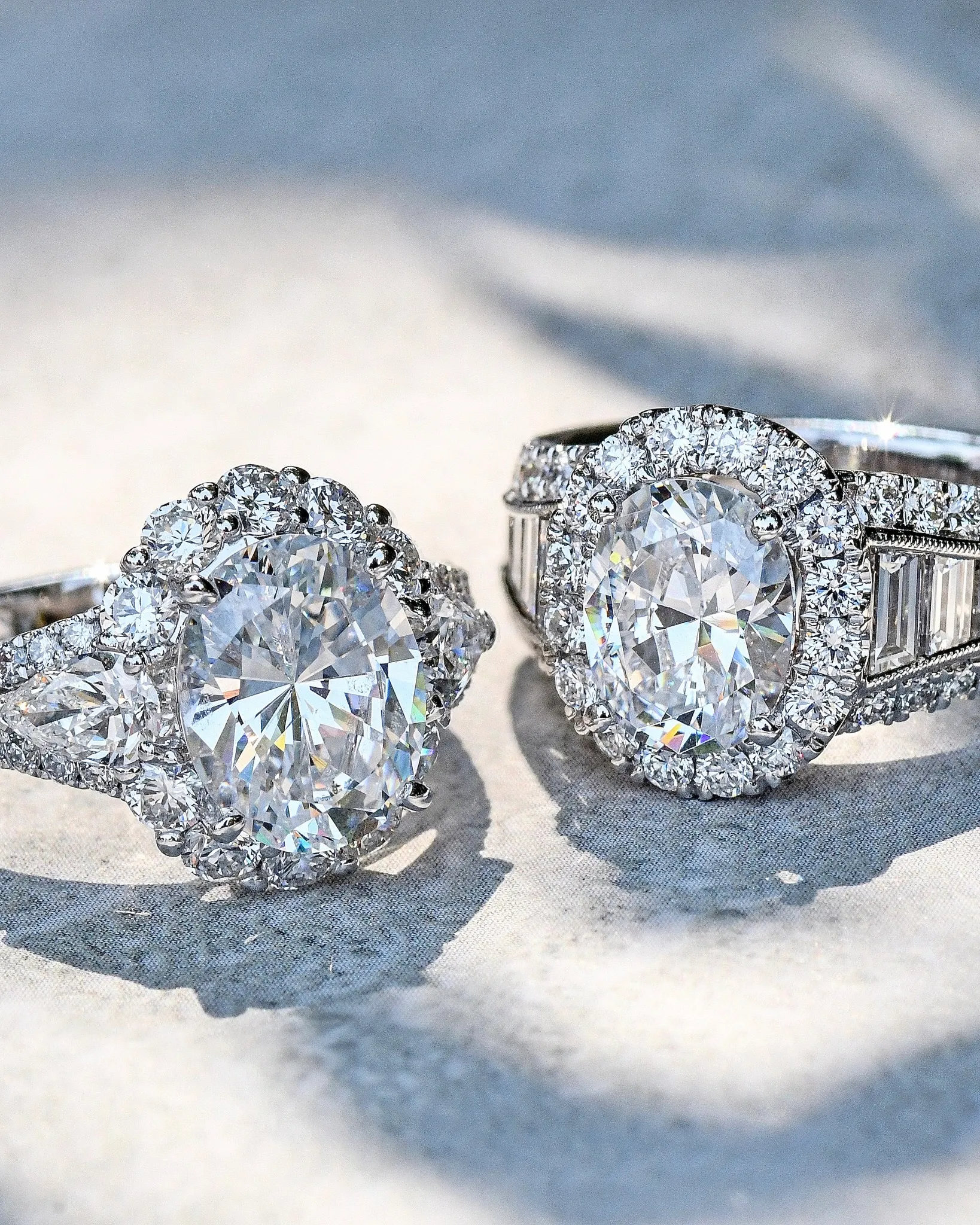 Close-up of a rose gold engagement ring with a large round diamond, showcasing fine jewelry craftsmanship.