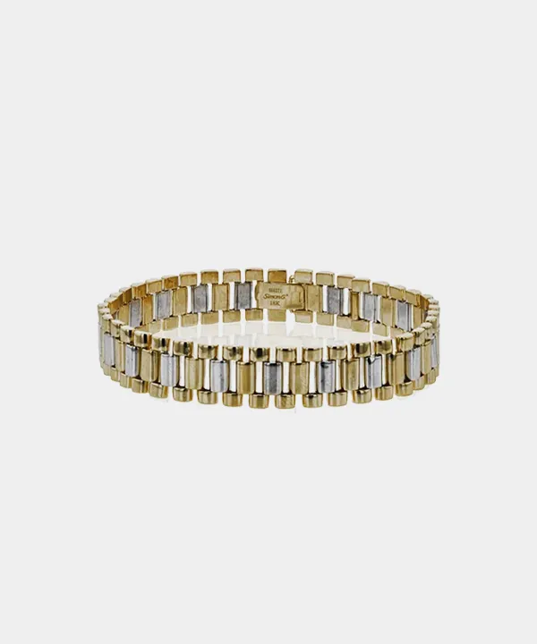 Gold and silver men's bracelet with a sleek design.