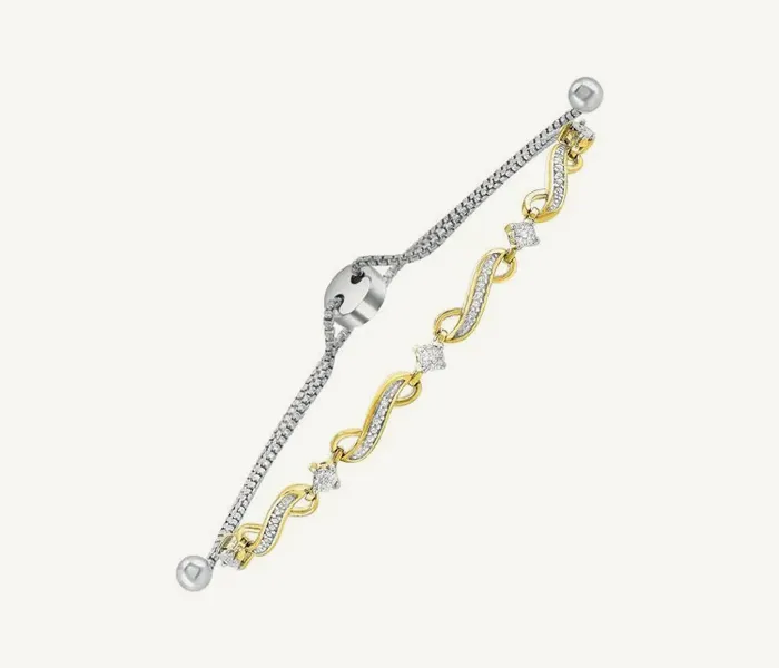 Elegant silver and gold bracelet with diamond accents.