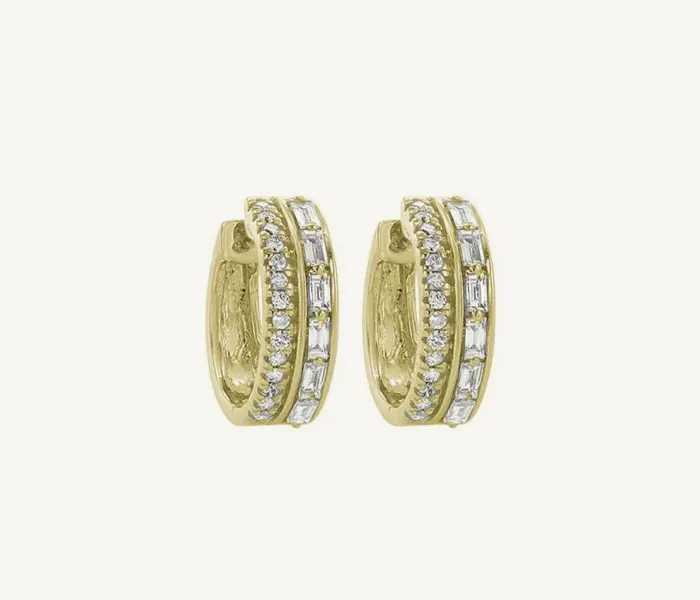 Gold hoop earrings with sparkling diamonds, perfect for gifting.