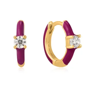 Ania Haie Berry Enamel Gold Huggie Hoop Earrings