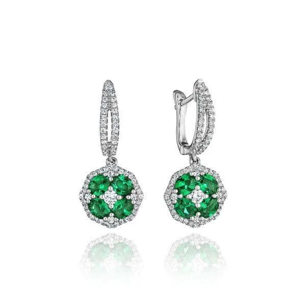 Emerald and Diamond Cluster Drop Earrings