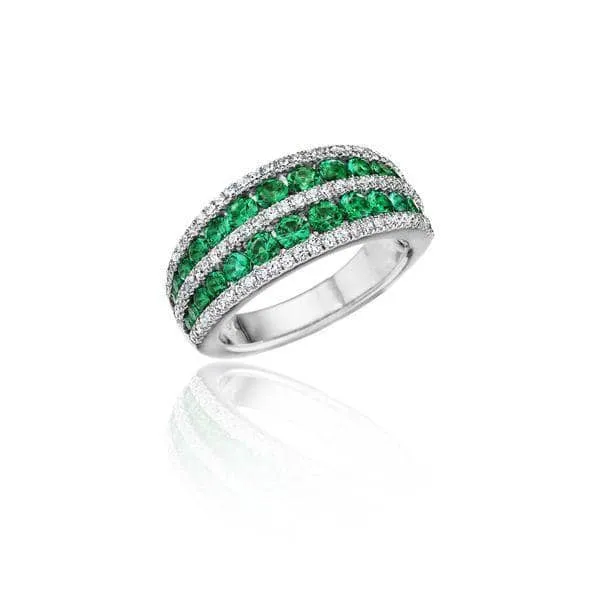 Emerald and Diamond Stacked Row Ring