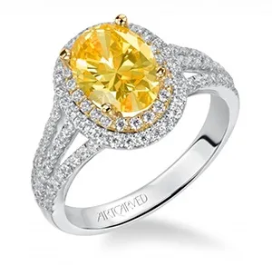 14-Karat White Yellow Gold Double Halo Engagement Ring