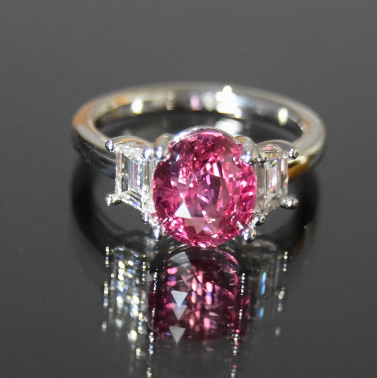 Custom Padparadscha Sapphire and Diamond Ring