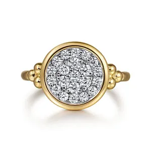 14K White and Yellow Gold Diamond Pave Bujukan Ladies Ring