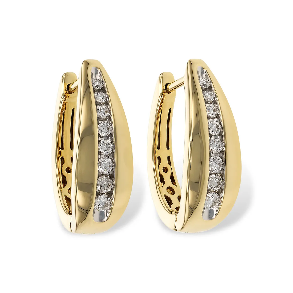 14kt Yellow Gold and Diamond Channel Set Hoop Earrings