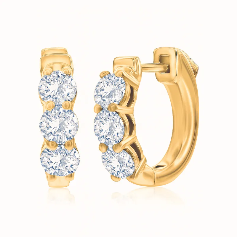 14kt Yellow  Gold 3 carat Diamond Huggie Hoops