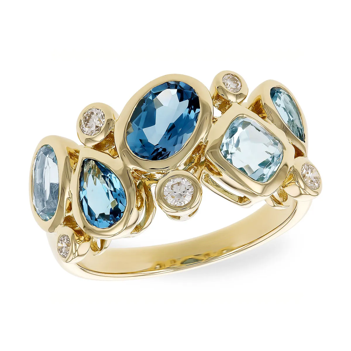 14kt Yellow and White Gold Blue Topaz and Diamond Ring