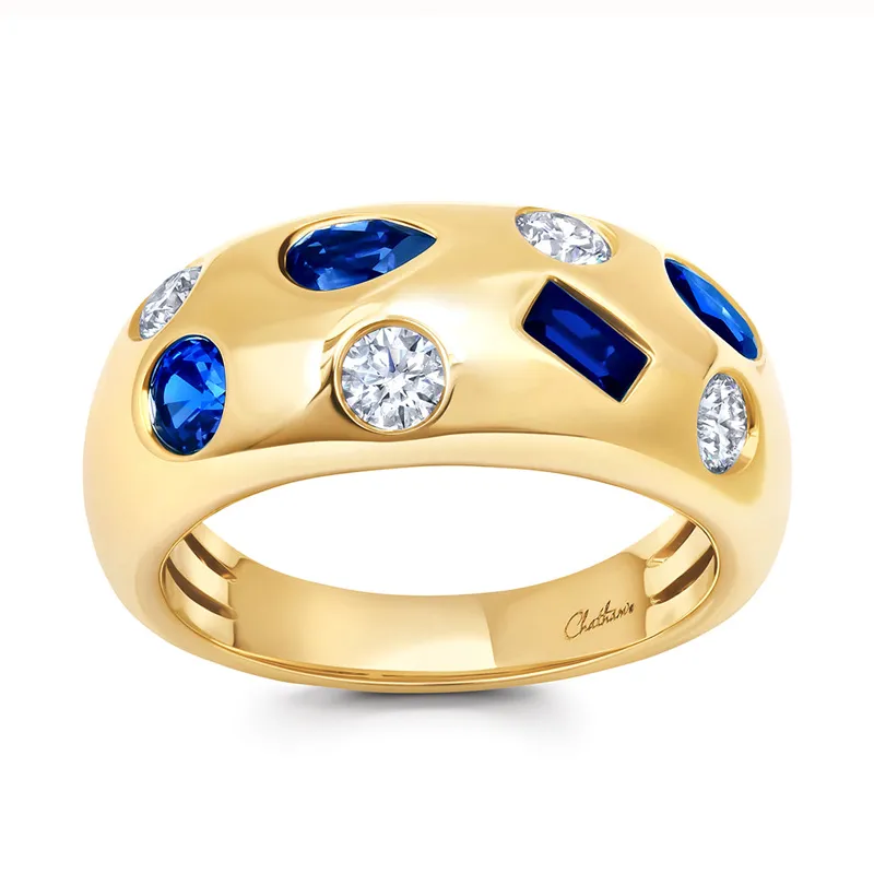14kt yellow Gold Lab-created Sapphire and Diamond Ring