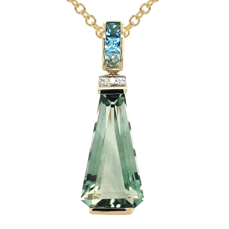 14kt Yellow Gold Prasiolite, Blue Topaz and Diamond Pendant