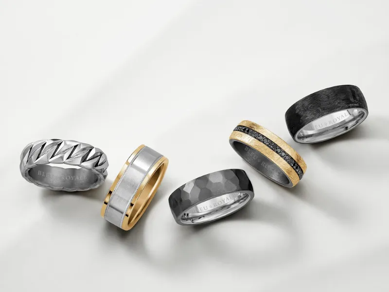 Bleu Royale men's wedding bands at SVS Fine Jewelry &mdash; heirloom-quality precious metals, Long Island
