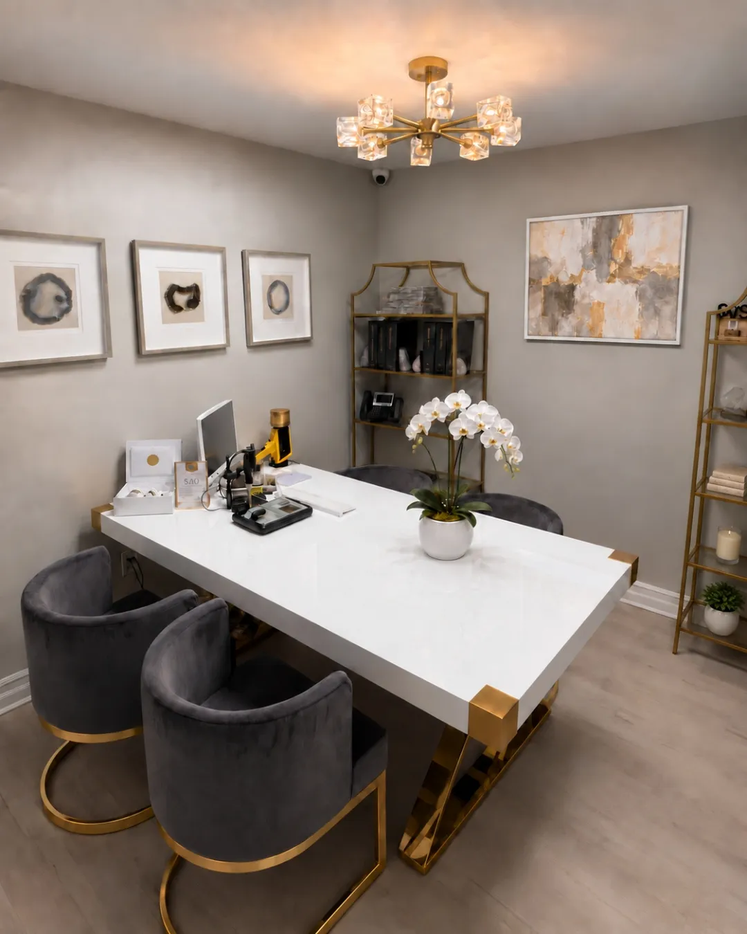 The private valuation room at SVS Fine Jewelry in Oceanside, NY, with the XRF analyzer and Sigma Metalytics PMV PRO coin tester on the table