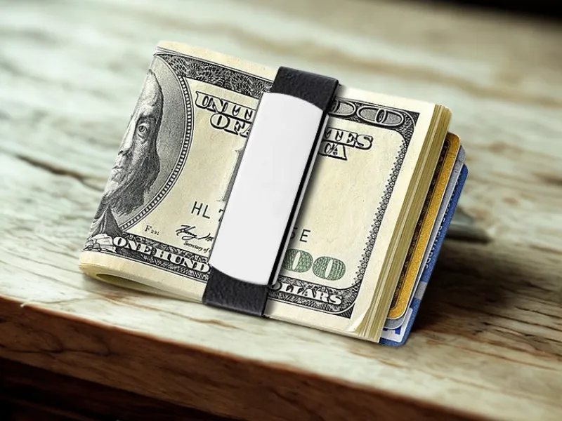 Money clip holding folded bills — Grand Bands & Gabriel men's money clips with same-day engraving at SVS Fine Jewelry, Oceansi