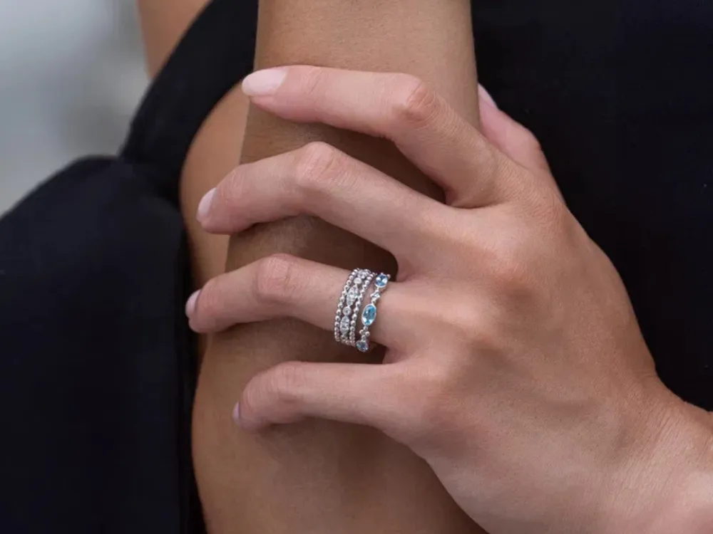 Gabriel & Co. gemstone silver stackable rings under $300 at SVS Fine Jewelry, Oceanside NY