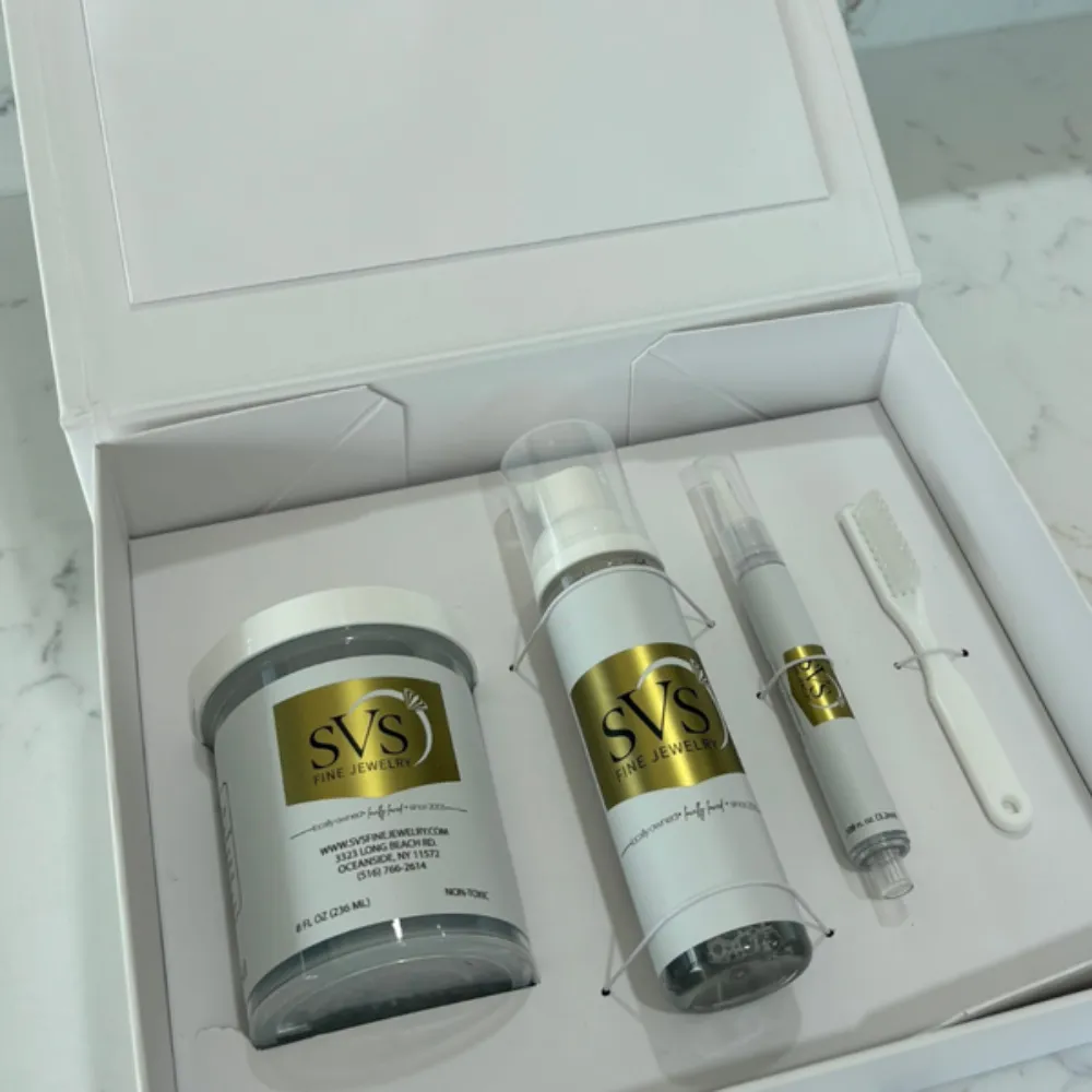 SVS Jewelry Cleaning Kit — non-toxic foam, pen, bath, and polishing cloth for at-home fine jewelry care