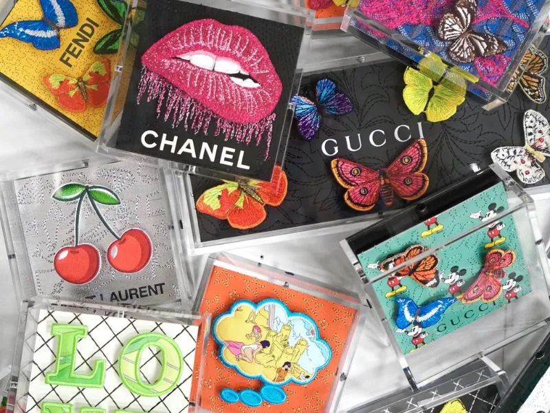 Stephen Wilson Studio embroidered art prints at SVS Fine Jewelry &mdash; pop art textile, NYC, Long Island gift