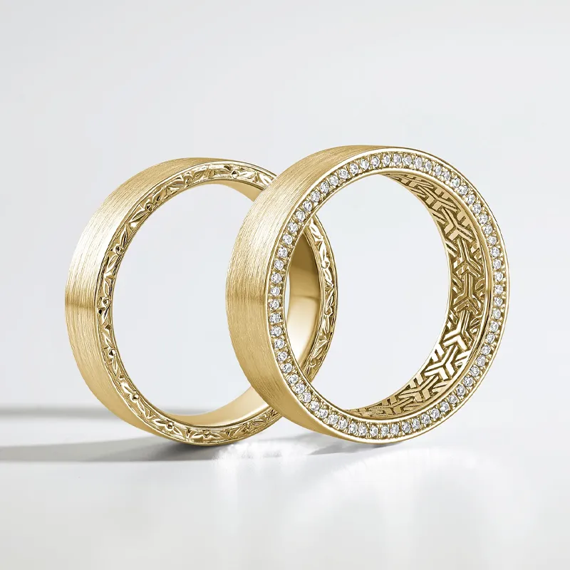 Gold and diamond wedding bands at SVS Fine Jewelry — his and hers bands in Oceanside, Long Island NY