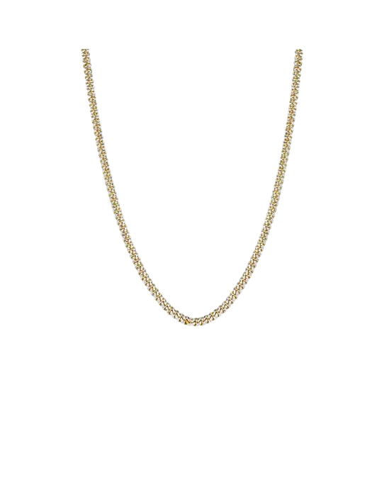 Gold braided chain necklace.