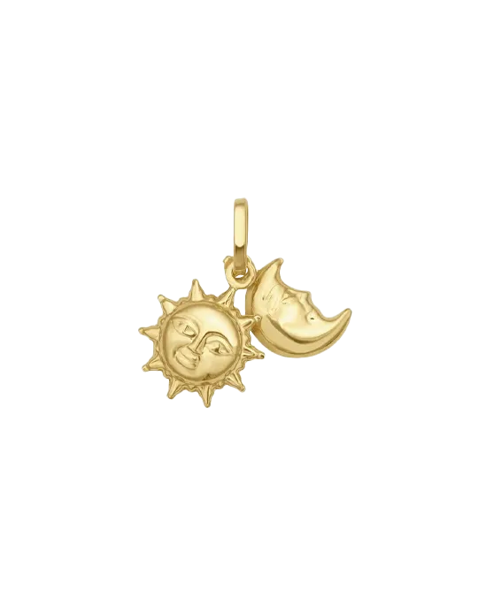 Gold sun and moon charm pendant, perfect for adding a celestial touch to your jewelry collection.