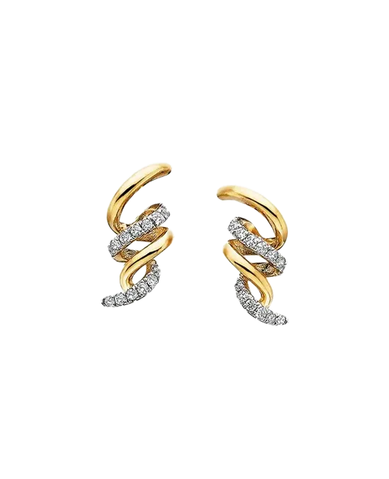 Gold and diamond spiral earrings, perfect for adding elegance to any outfit.