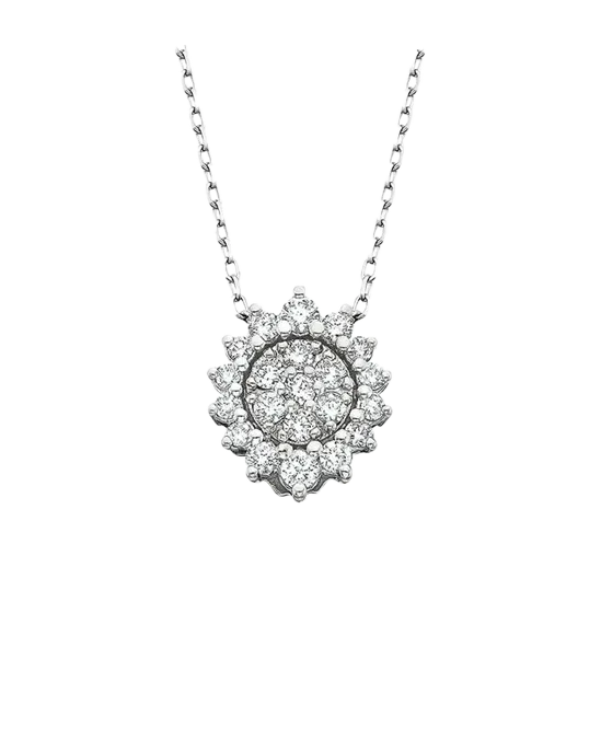 Elegant diamond pendant necklace with a floral design, perfect for special occasions.