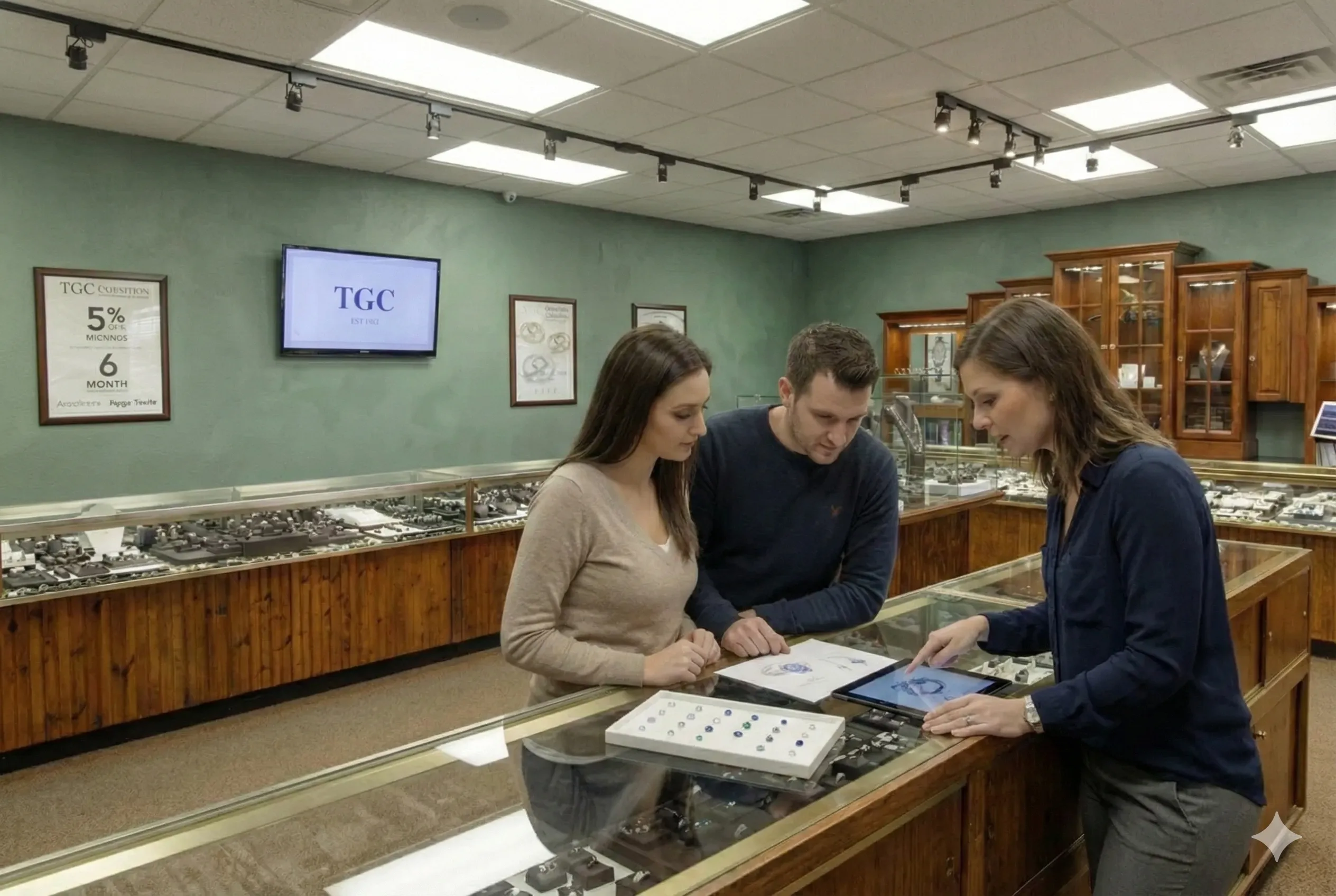 A hand holding a precision pen sketches an intricate jewelry design on paper.